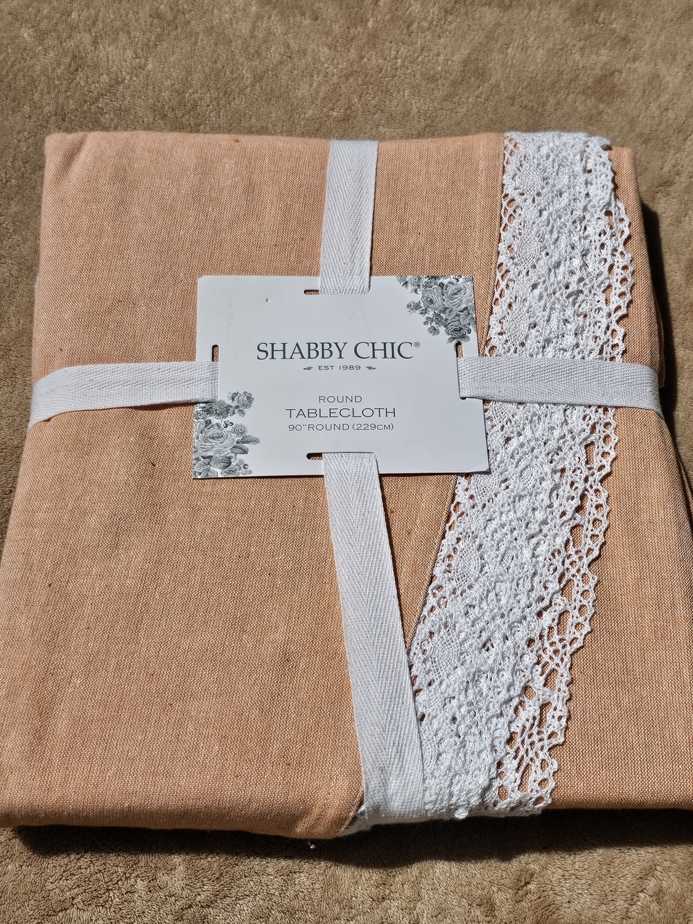 Shabby Chic 90" Round Tablecloth.    NWT